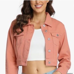 Shein curve 0XL plus size coral cropped jean jacket NEW